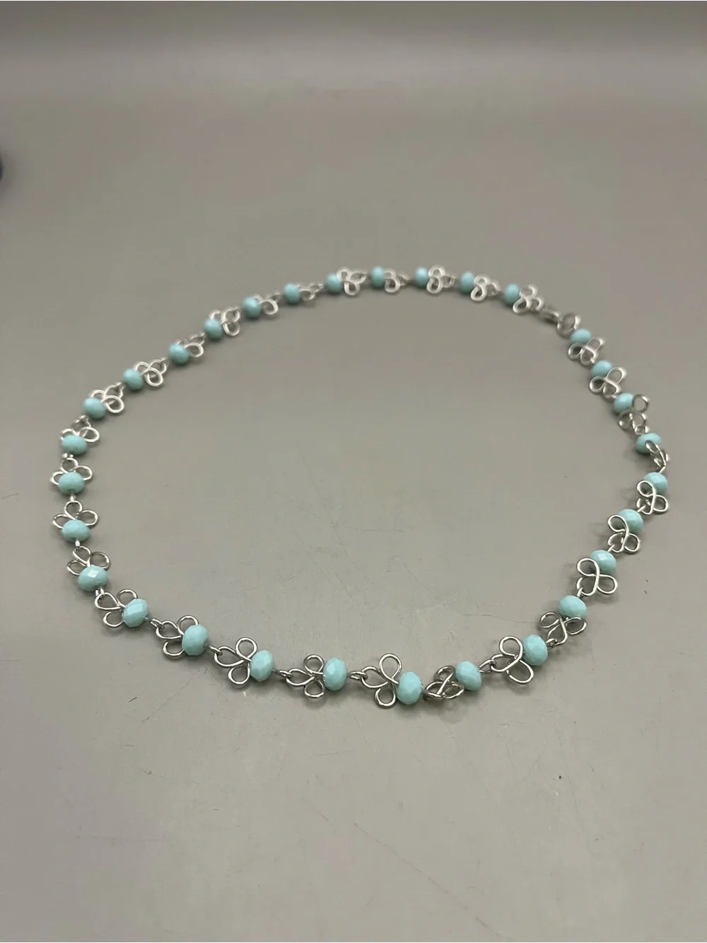Sterling Silver Aqua Bead Floral Link Necklace - Women Jewelry